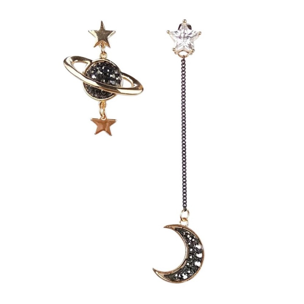 Trendy asymmetrical celestial earrings•great gift